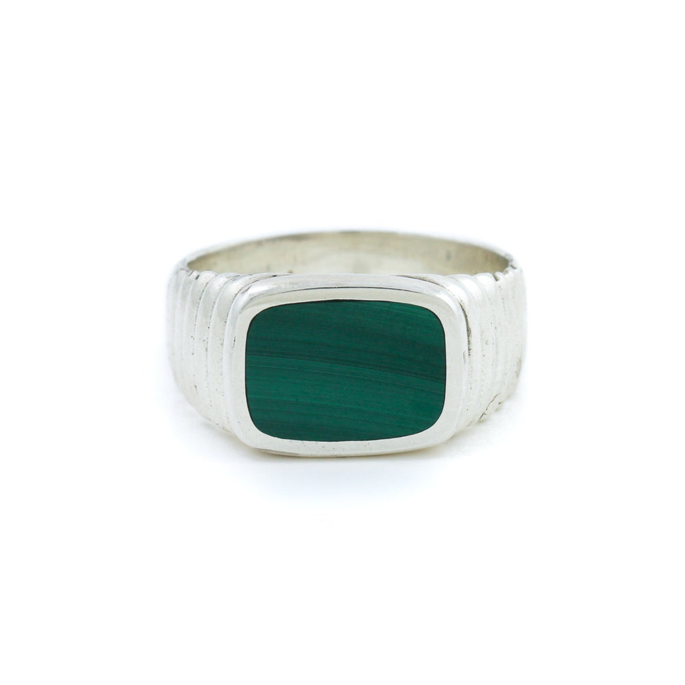 Silver x Malachite Ridged Cushion Inlay - Kingdom Jewelry