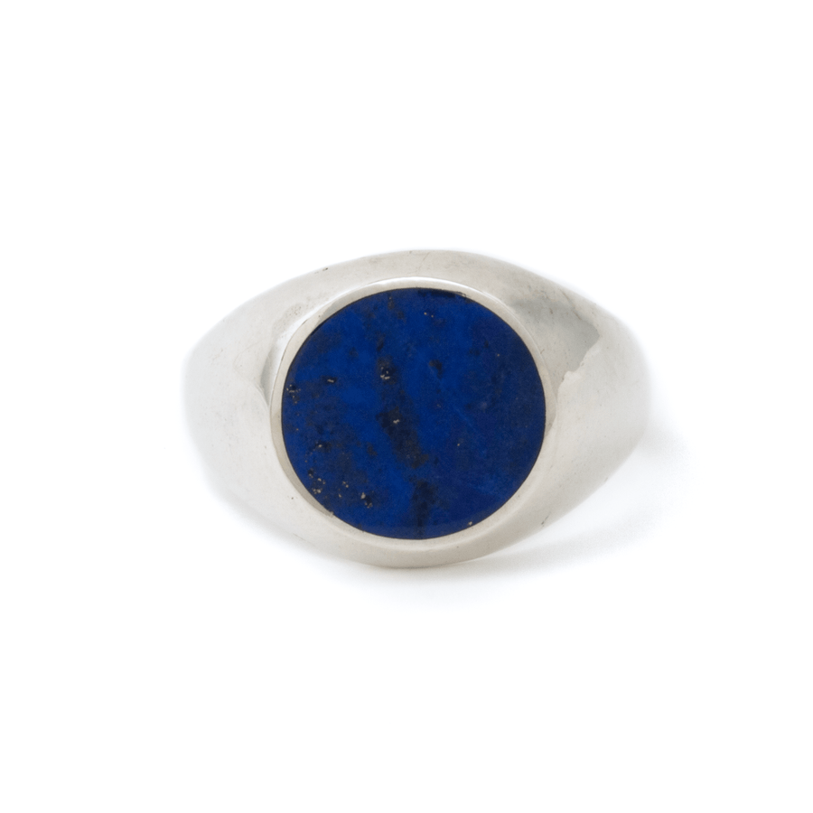 Silver x Midnight Lapis Lazuli Round Inlay Signet - Kingdom Jewelry