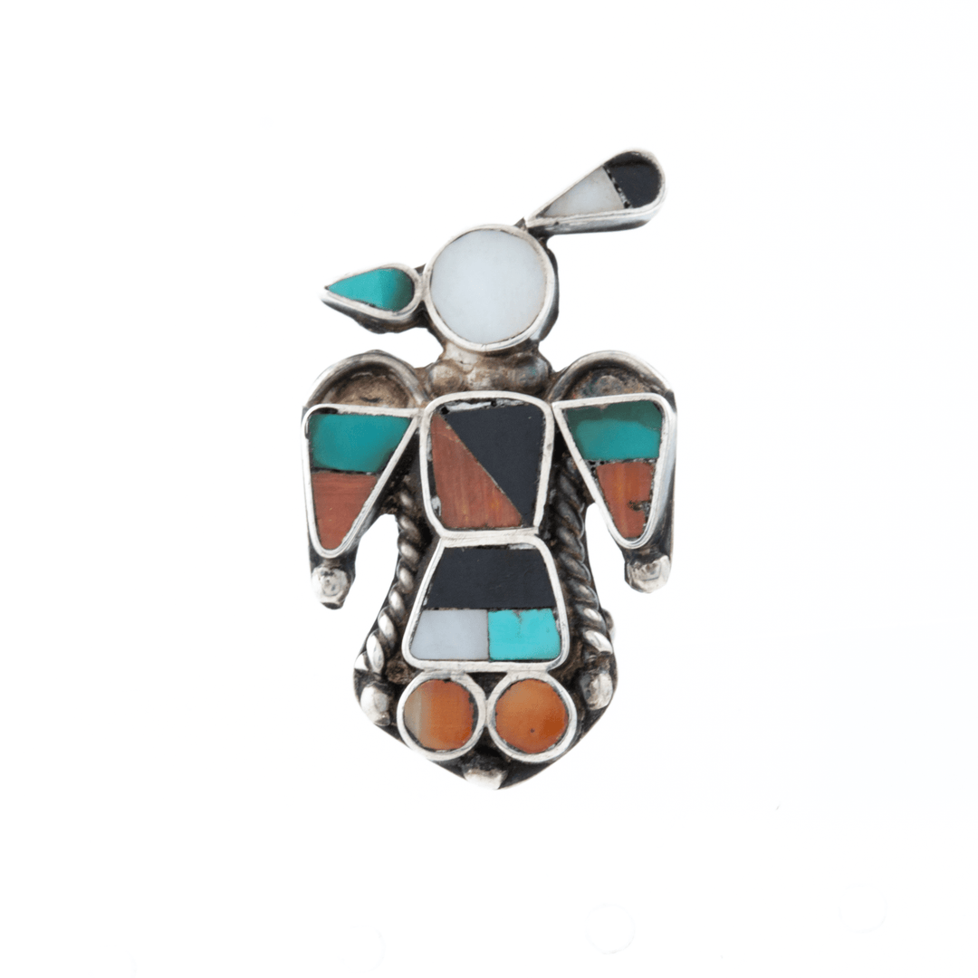 Silver x Mini Multi-Inlay Zuni Thunderbird Bolo - Kingdom Jewelry