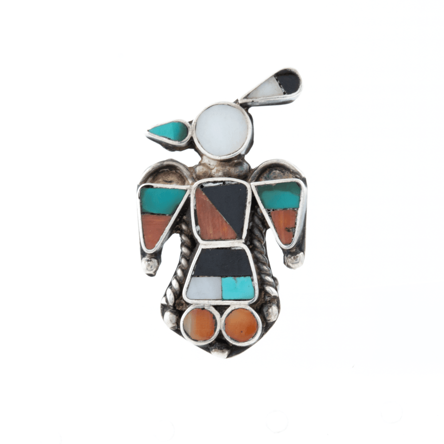 Silver x Mini Multi-Inlay Zuni Thunderbird Bolo - Kingdom Jewelry