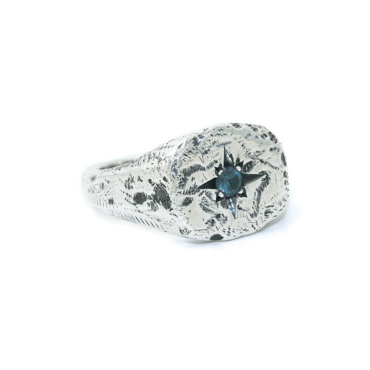 Silver x Montana Sapphire "Aster" Cushion Signet - Kingdom Jewelry