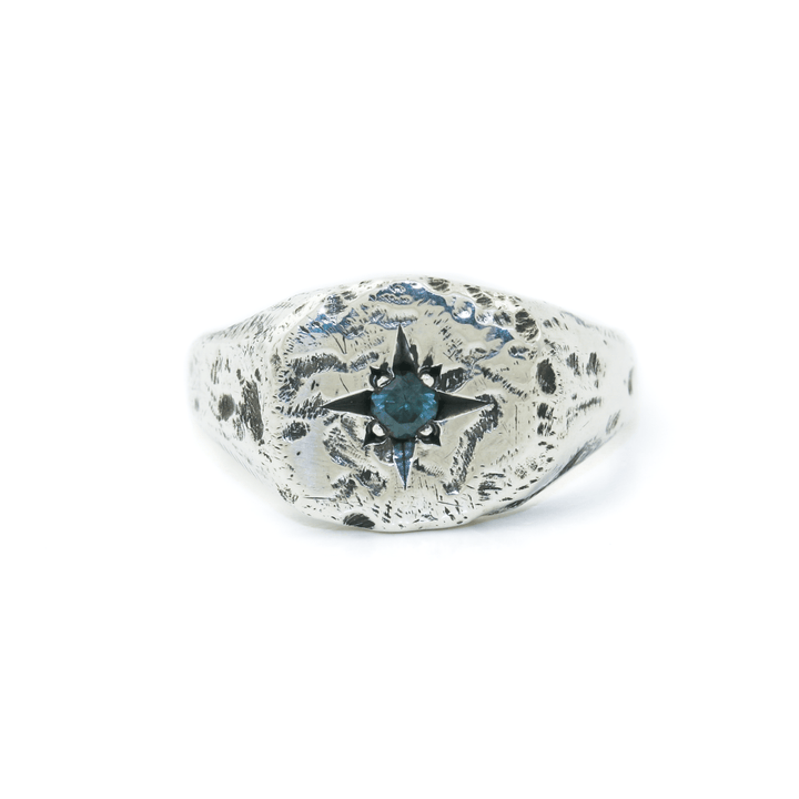 Silver x Montana Sapphire "Aster" Cushion Signet - Kingdom Jewelry