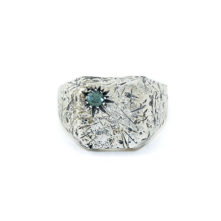 Silver x Montana Sapphire "Aster" Offset Signet - Kingdom Jewelry