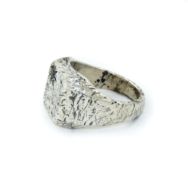 Silver x Montana Sapphire "Aster" Offset Signet - Kingdom Jewelry