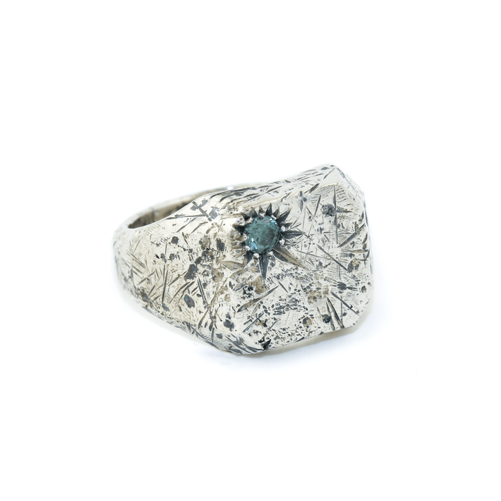 Silver x Montana Sapphire "Aster" Offset Signet - Kingdom Jewelry