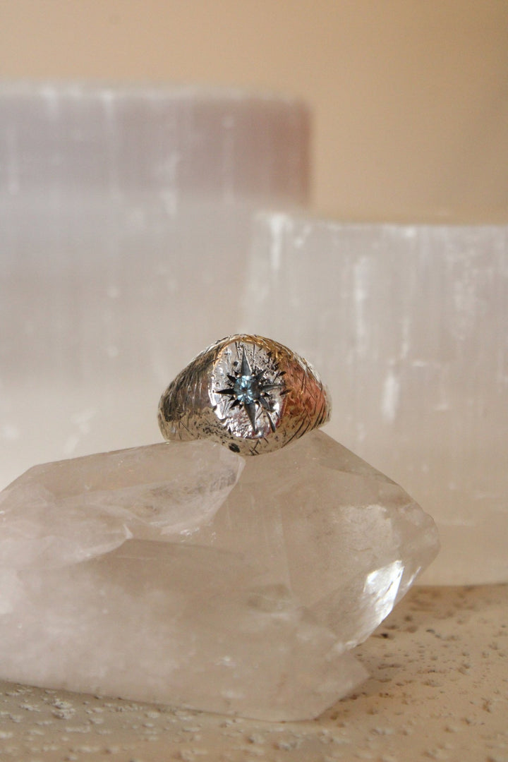 Silver x Montana Sapphire "Aster" Oval Signet - Kingdom Jewelry