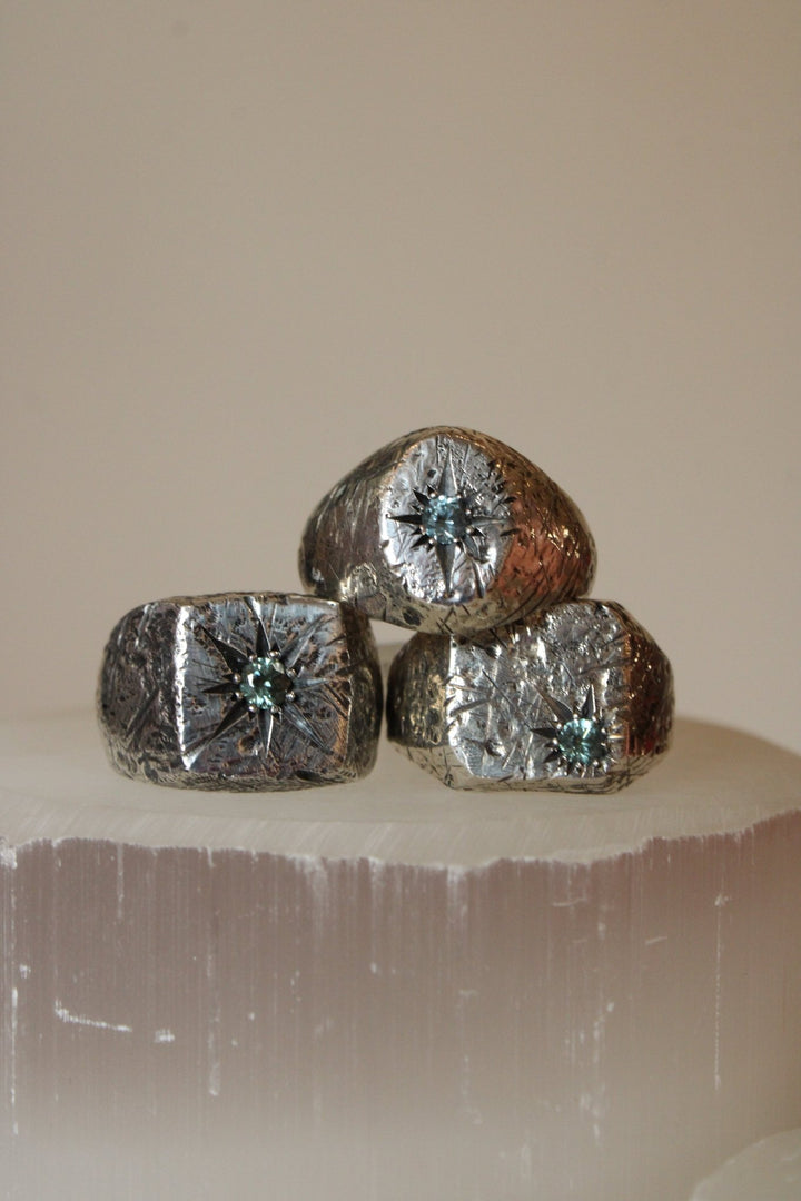 Silver x Montana Sapphire "Aster" Oval Signet - Kingdom Jewelry