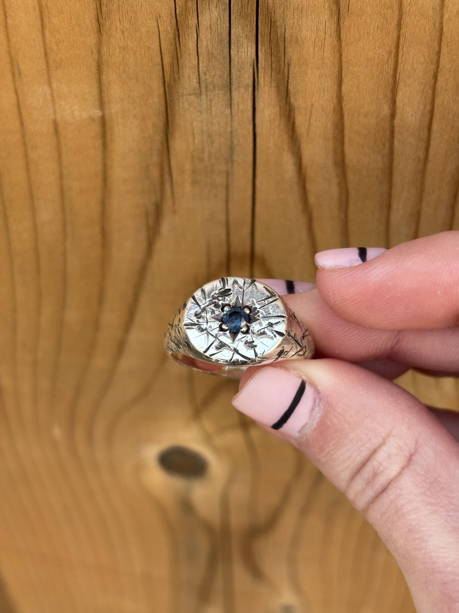 Silver x Montana Sapphire Oval "Aster" Signet Ring - 10.75 - Kingdom Jewelry