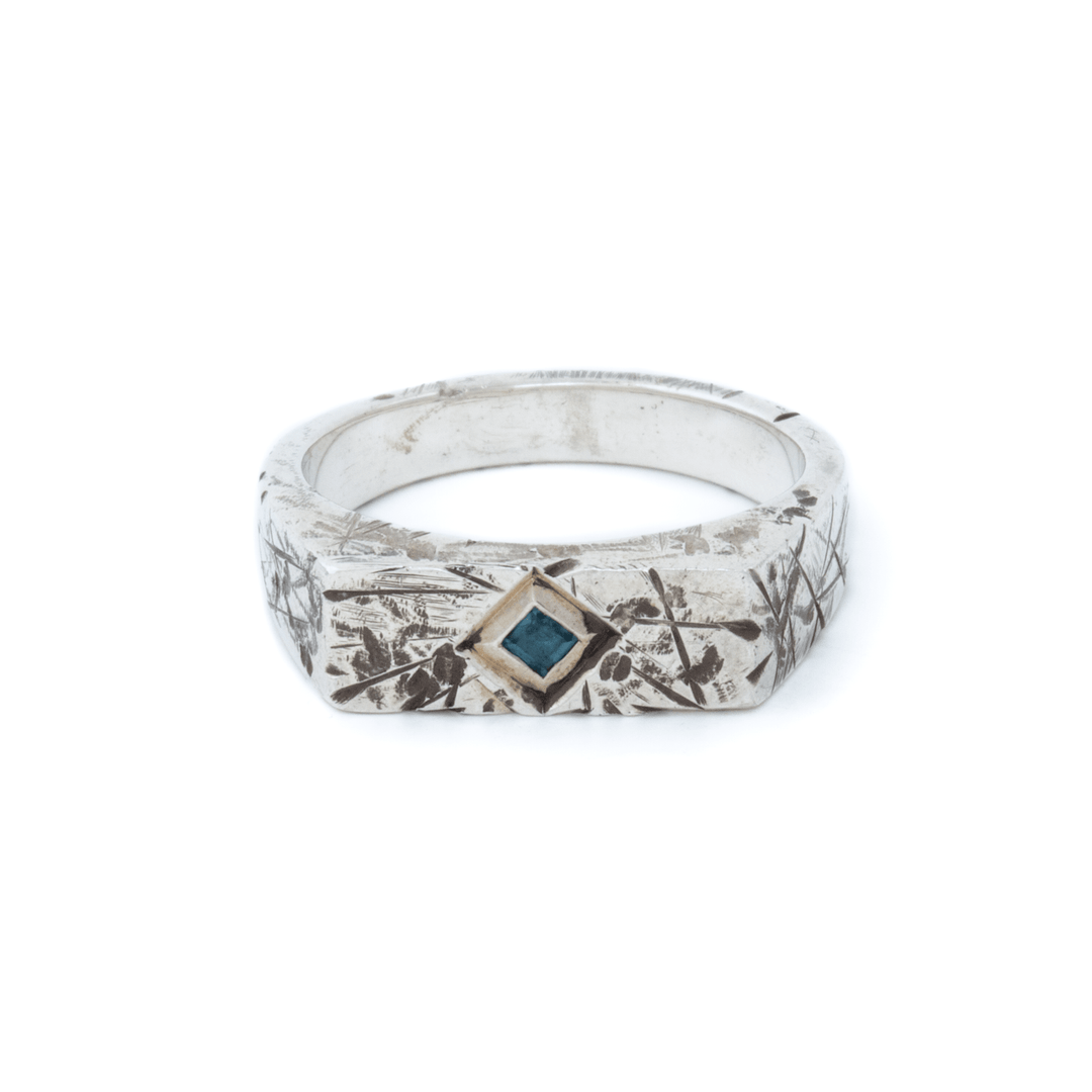 Silver x Montana Sapphire "Vertex" Brutalist Signet Band - Kingdom Jewelry