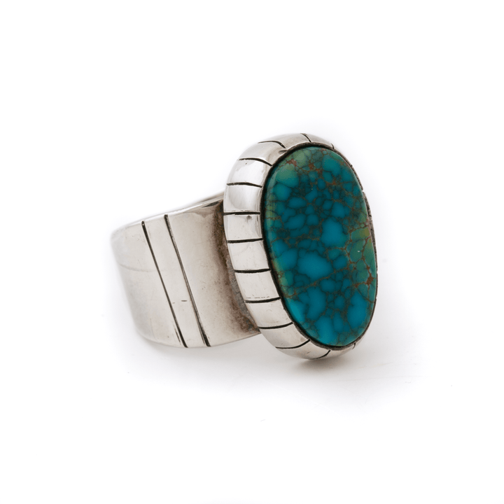 Silver x Natural Lone Mountain Turquoise "MK I" Signet - Kingdom Jewelry