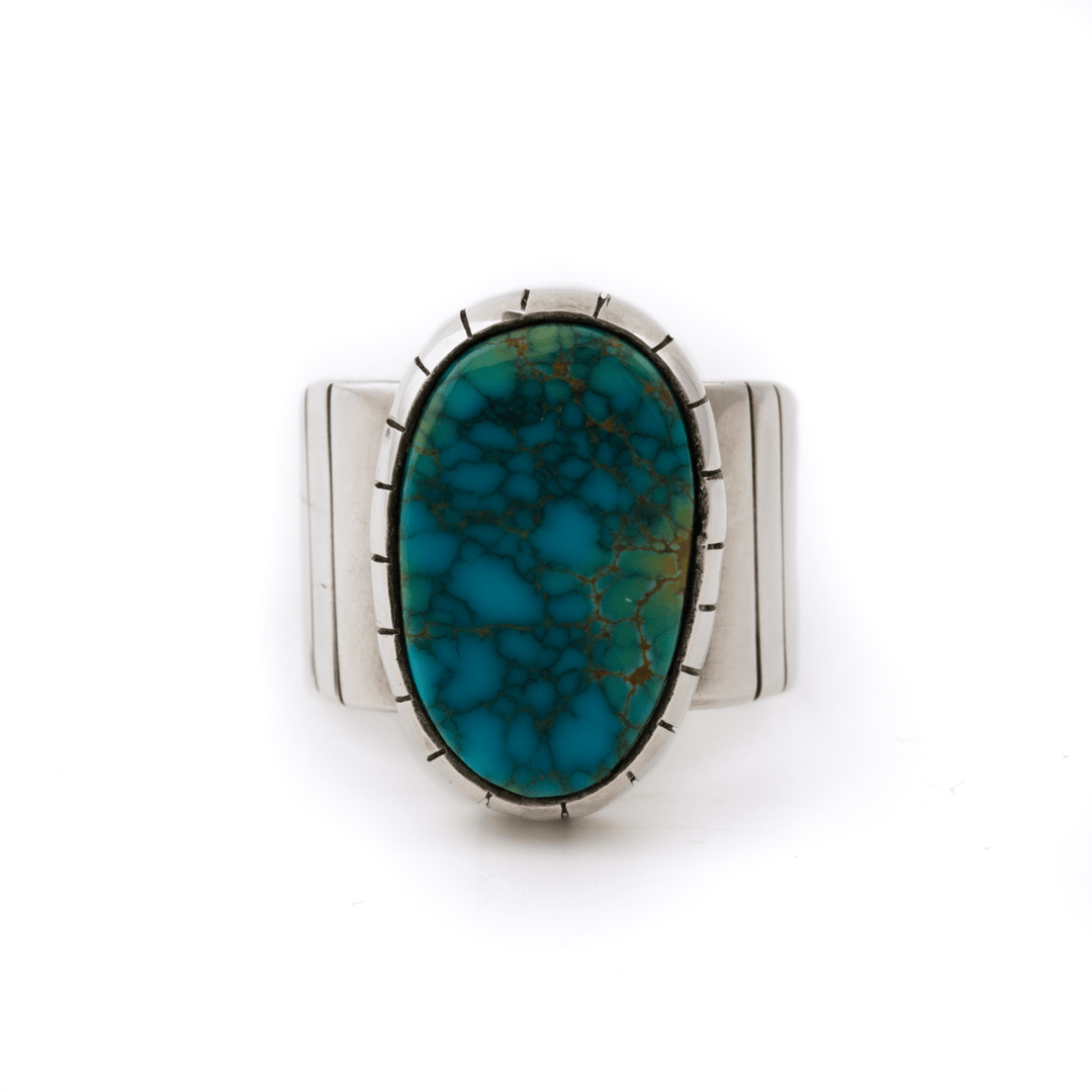 Silver x Natural Lone Mountain Turquoise "MK I" Signet - Kingdom Jewelry