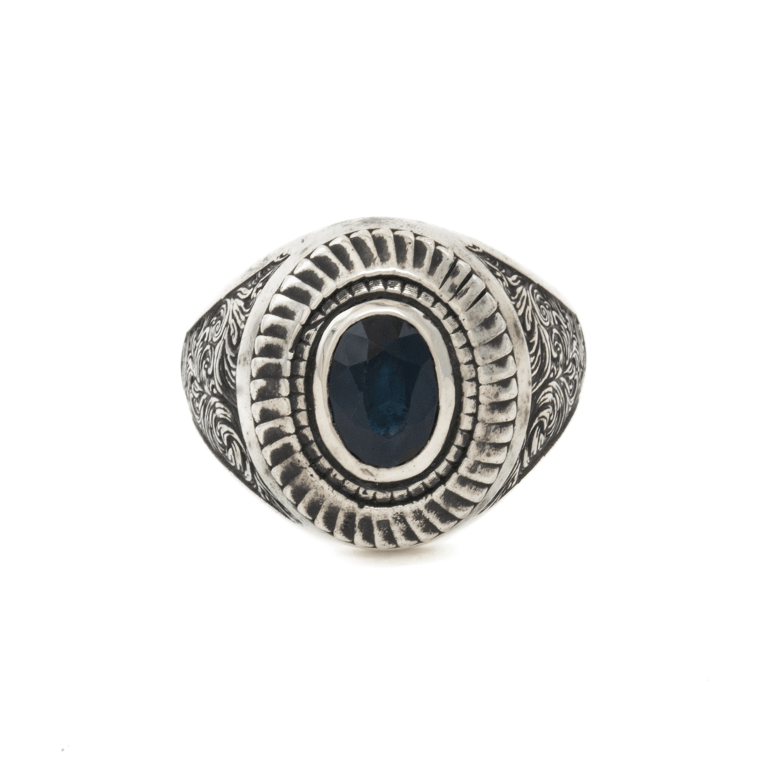 Silver x Nigerian Midnight Sapphire "Senturion" Signet - Kingdom Jewelry