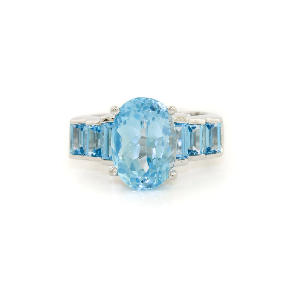 Silver x Oval Channel Topaz Cocktail Ring - Kingdom Jewelry