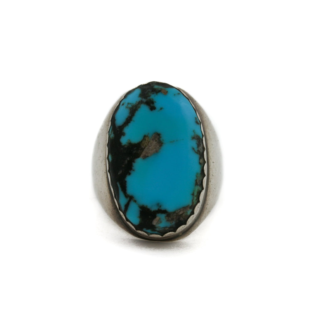 Silver x Oval - Cut 1970's Kingman Turquoise Navajo Ring - Kingdom Jewelry