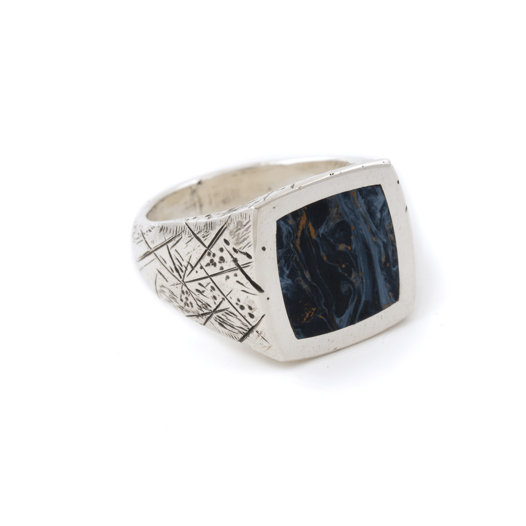 Silver x Pietersite Distressed Square Inlay Signet - Kingdom Jewelry