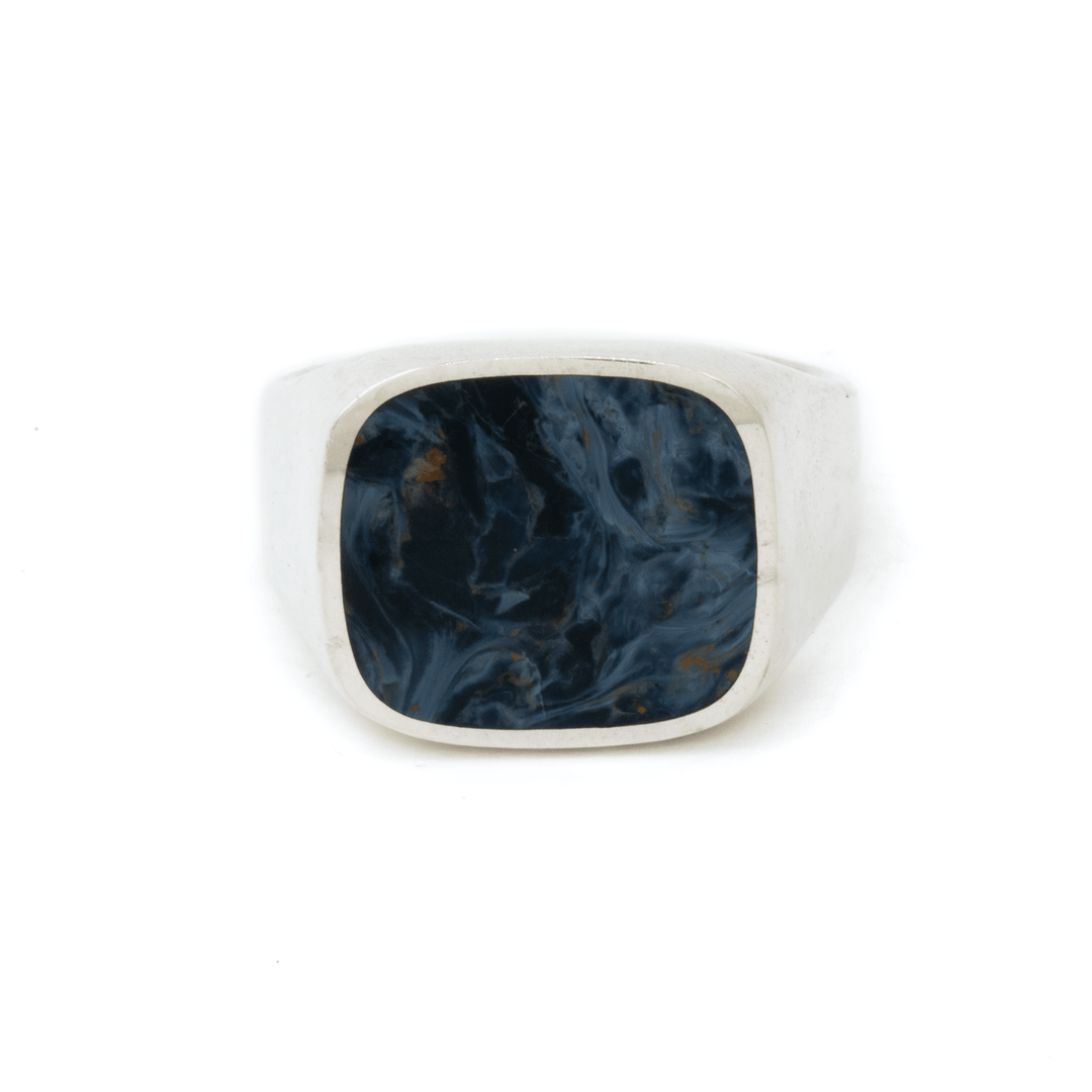 Silver x Pietersite Euro - Square Inlay Signet - Kingdom Jewelry