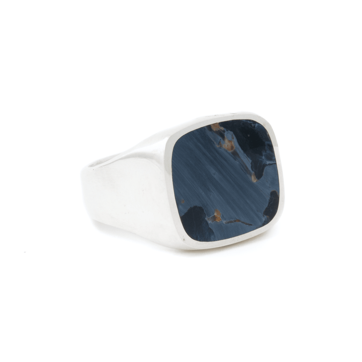 Silver x Pietersite Euro - Square Inlay Signet - Kingdom Jewelry