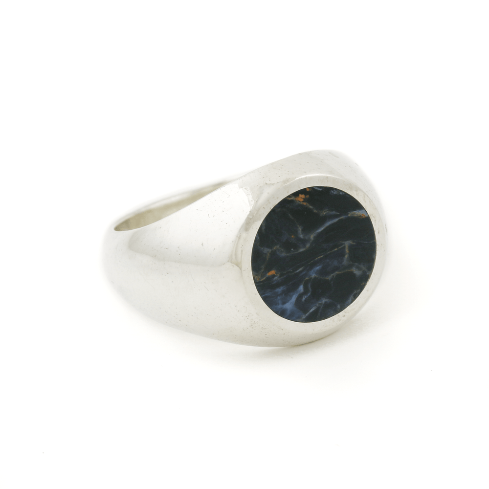 
                  
                    Silver x Round - Cut Pietersite Inlay Signet - Kingdom Jewelry
                  
                