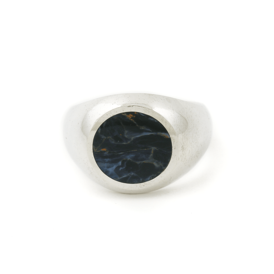 Silver x Round - Cut Pietersite Inlay Signet - Kingdom Jewelry