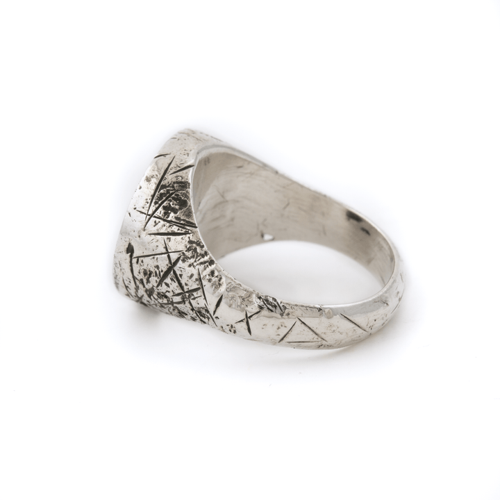 Silver x Round Royston Inlay Distressed Signet - Kingdom Jewelry