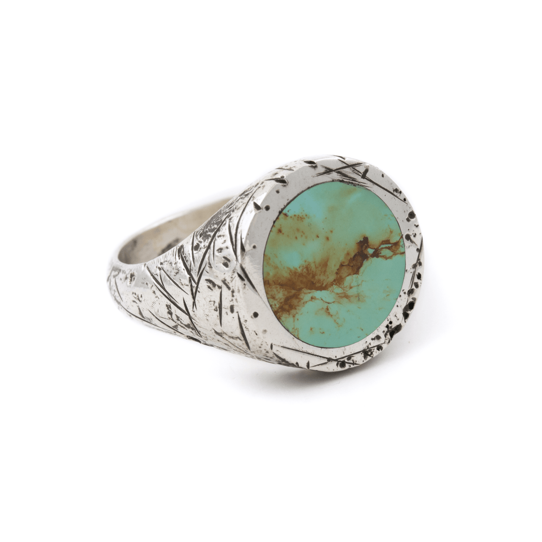 Silver x Round Royston Inlay Distressed Signet - Kingdom Jewelry