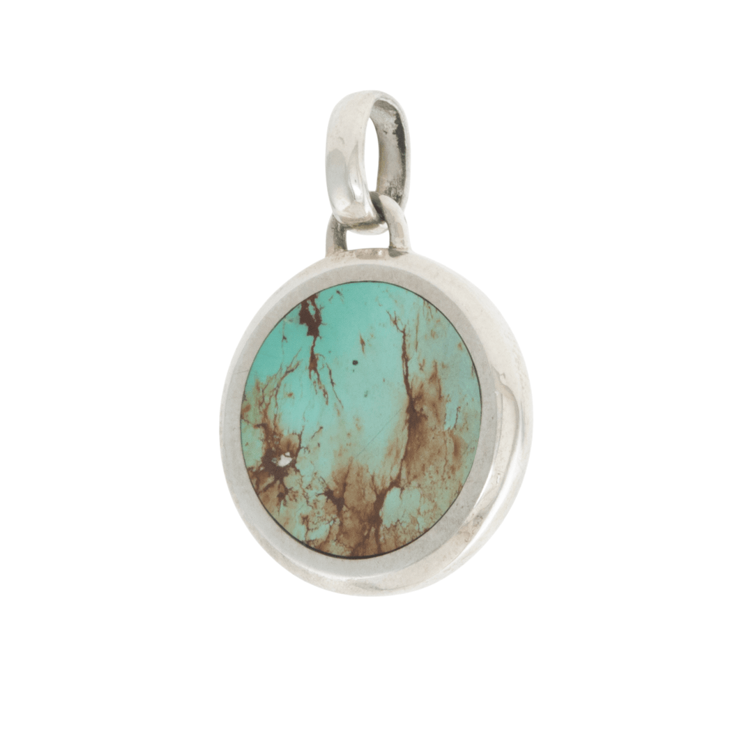Silver x Round Royston Turquoise Inlay Pendant - Kingdom Jewelry