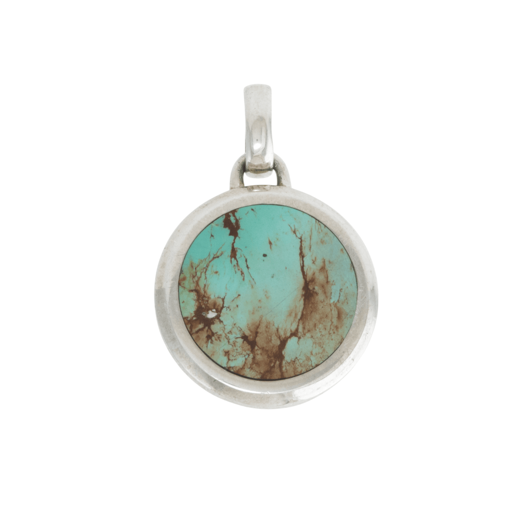 Silver x Round Royston Turquoise Inlay Pendant - Kingdom Jewelry