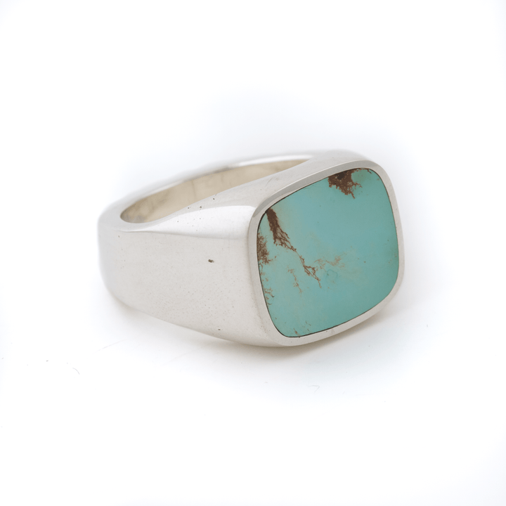 Silver x Royston Turquoise Cushion Inlay Euro Signet - Kingdom Jewelry
