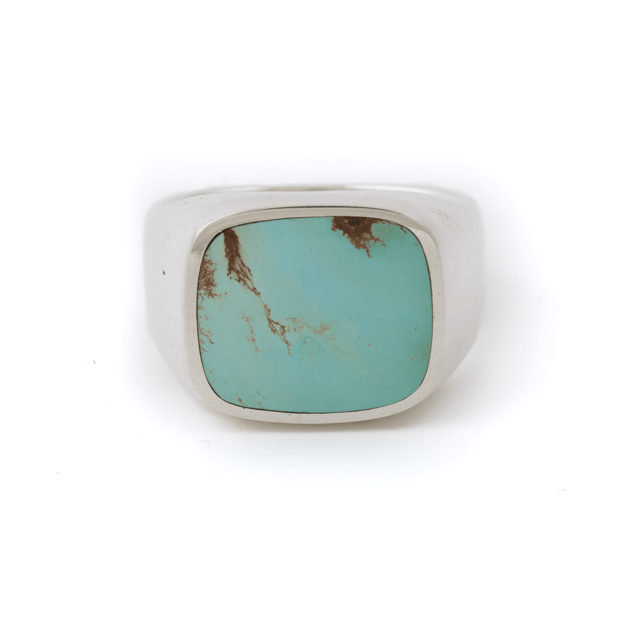 Silver x Royston Turquoise Cushion Inlay Euro Signet - Kingdom Jewelry
