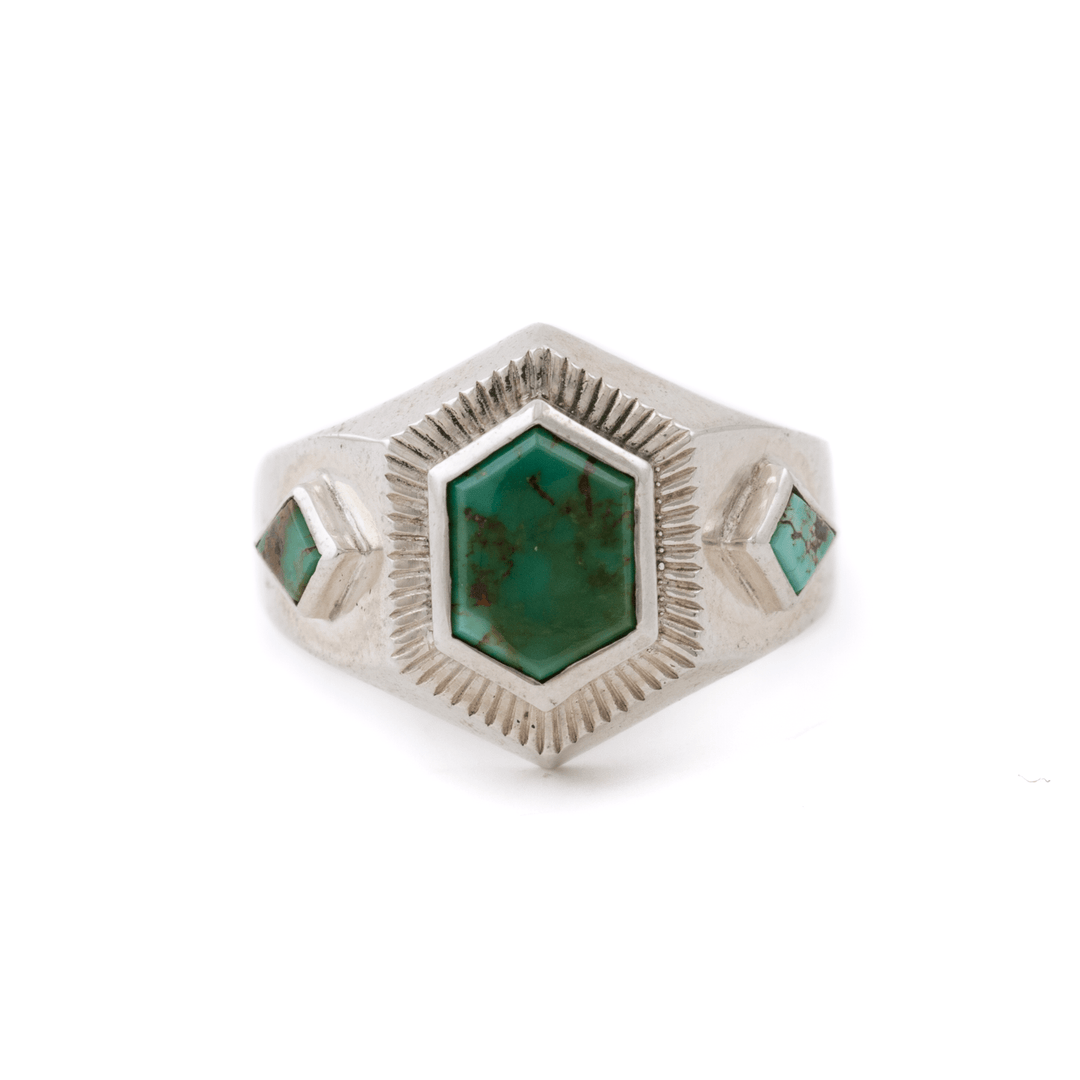 Silver x Royston Turquoise Deco "Roku" Gemini Signet - Kingdom Jewelry