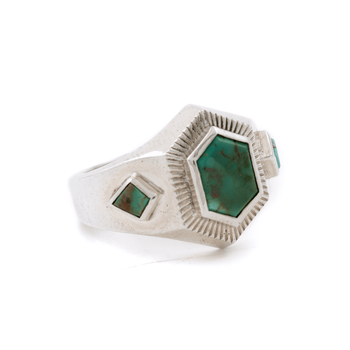 Silver x Royston Turquoise Deco "Roku" Gemini Signet - Kingdom Jewelry