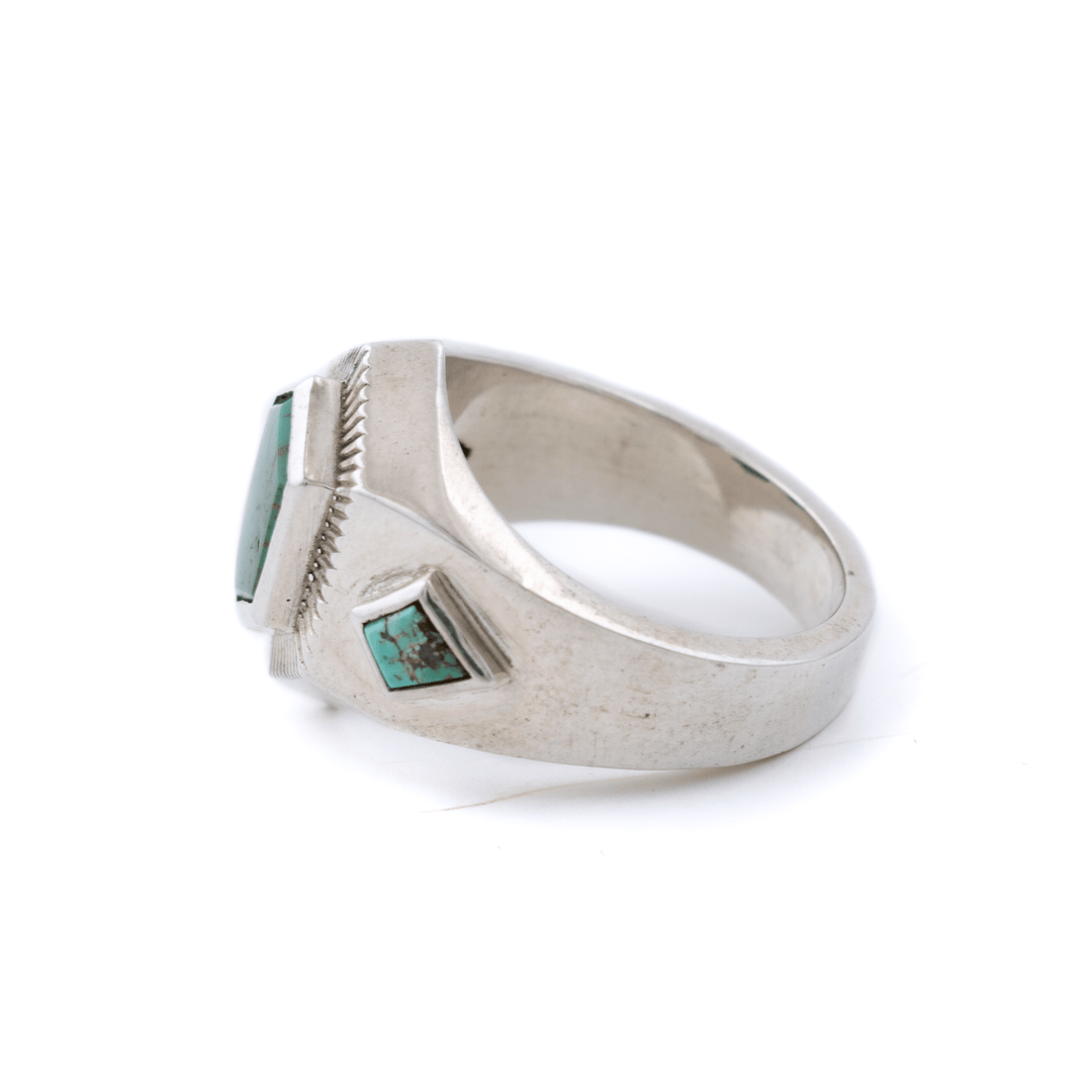 Silver x Royston Turquoise Deco "Roku" Gemini Signet - Kingdom Jewelry