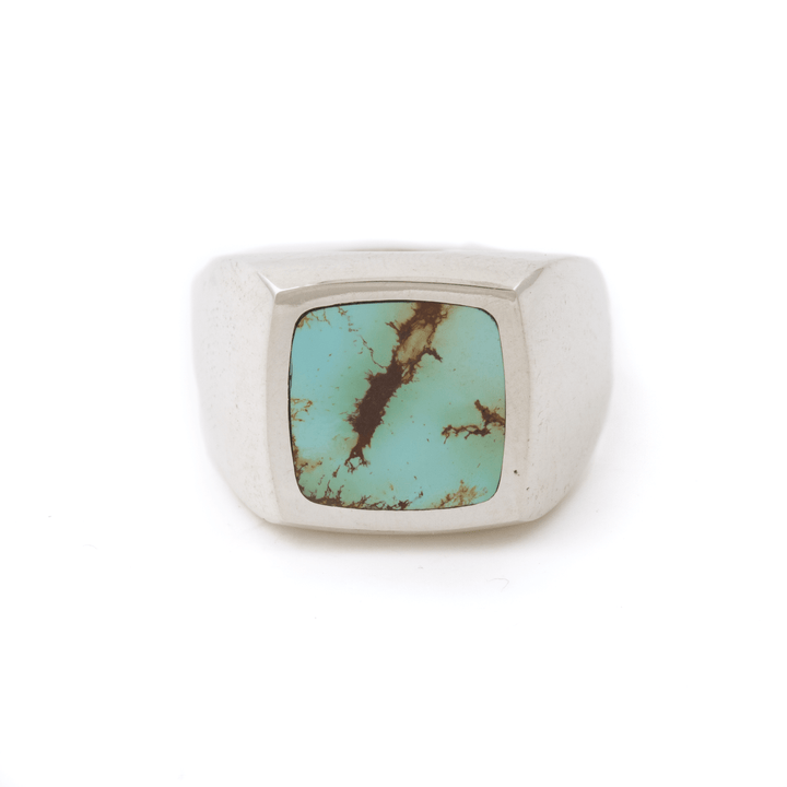 Silver x Royston Turquoise Rounded Square Inlay Signet - Kingdom Jewelry