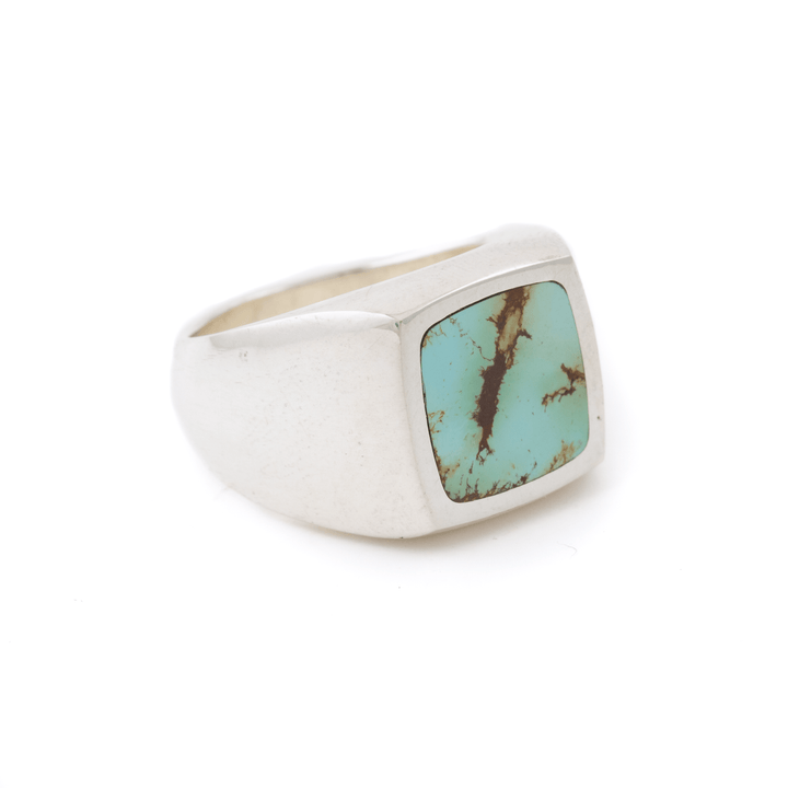 Silver x Royston Turquoise Rounded Square Inlay Signet - Kingdom Jewelry