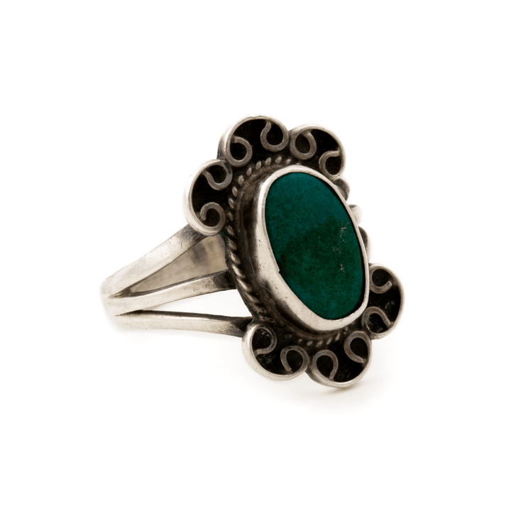 Silver x Scalloped 1960's Reconstituted Turquoise Taxco Ring - Kingdom Jewelry