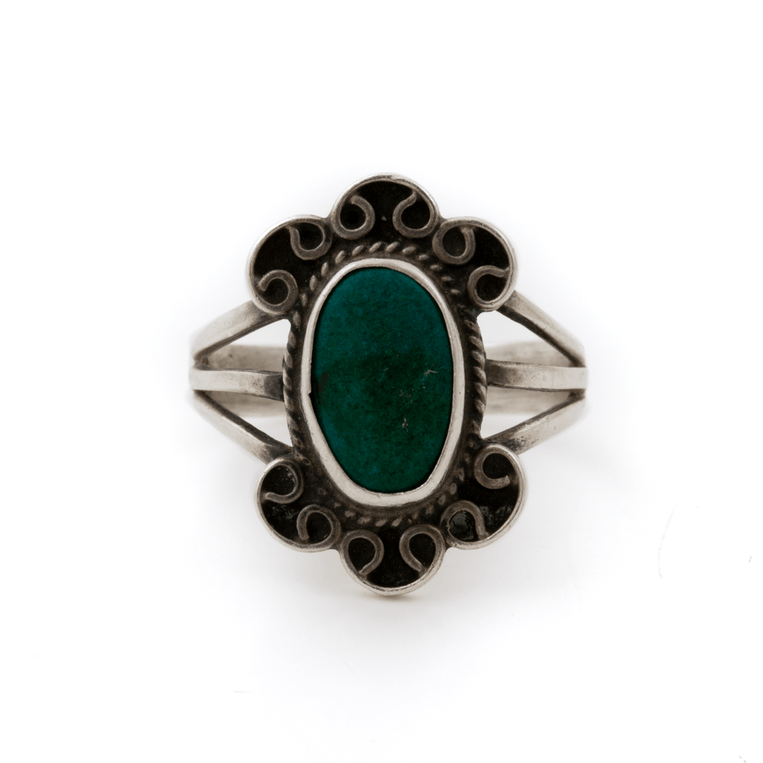 Silver x Scalloped 1960's Reconstituted Turquoise Taxco Ring - Kingdom Jewelry