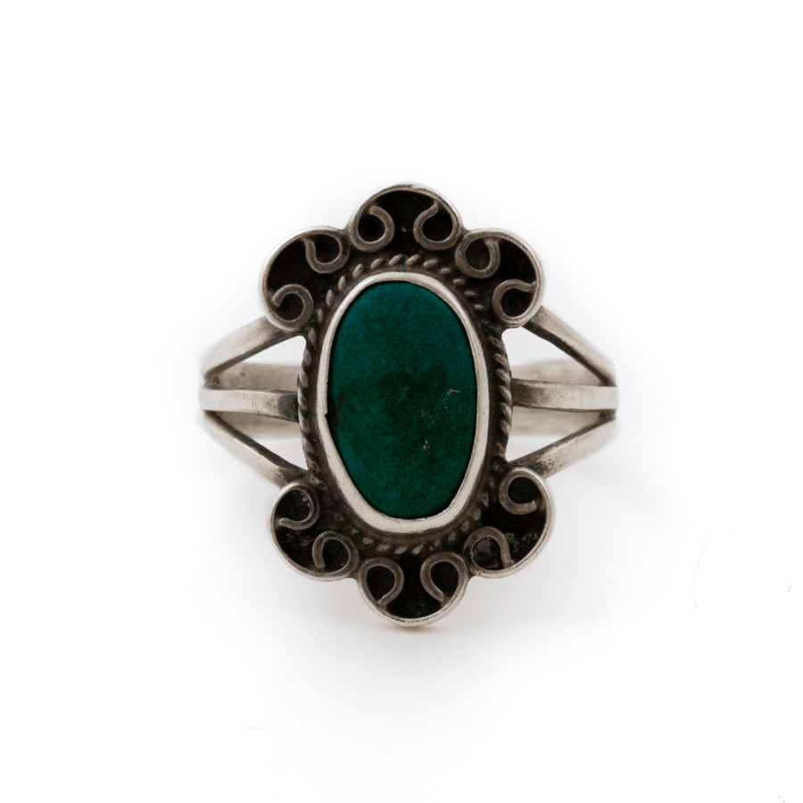 Silver x Scalloped 1960's Reconstituted Turquoise Taxco Ring - Kingdom Jewelry