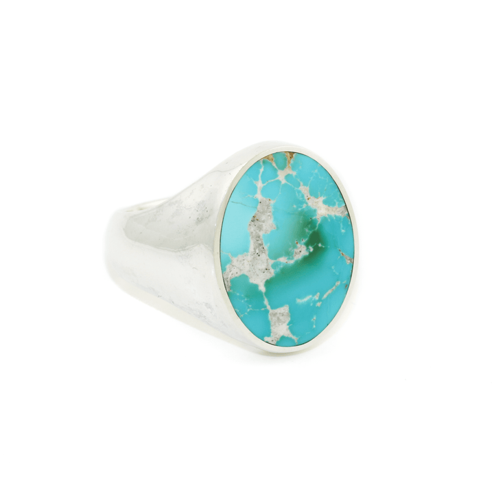 Silver x Seafoam Royston Turquoise Large Oval Inlay Signet - Kingdom Jewelry