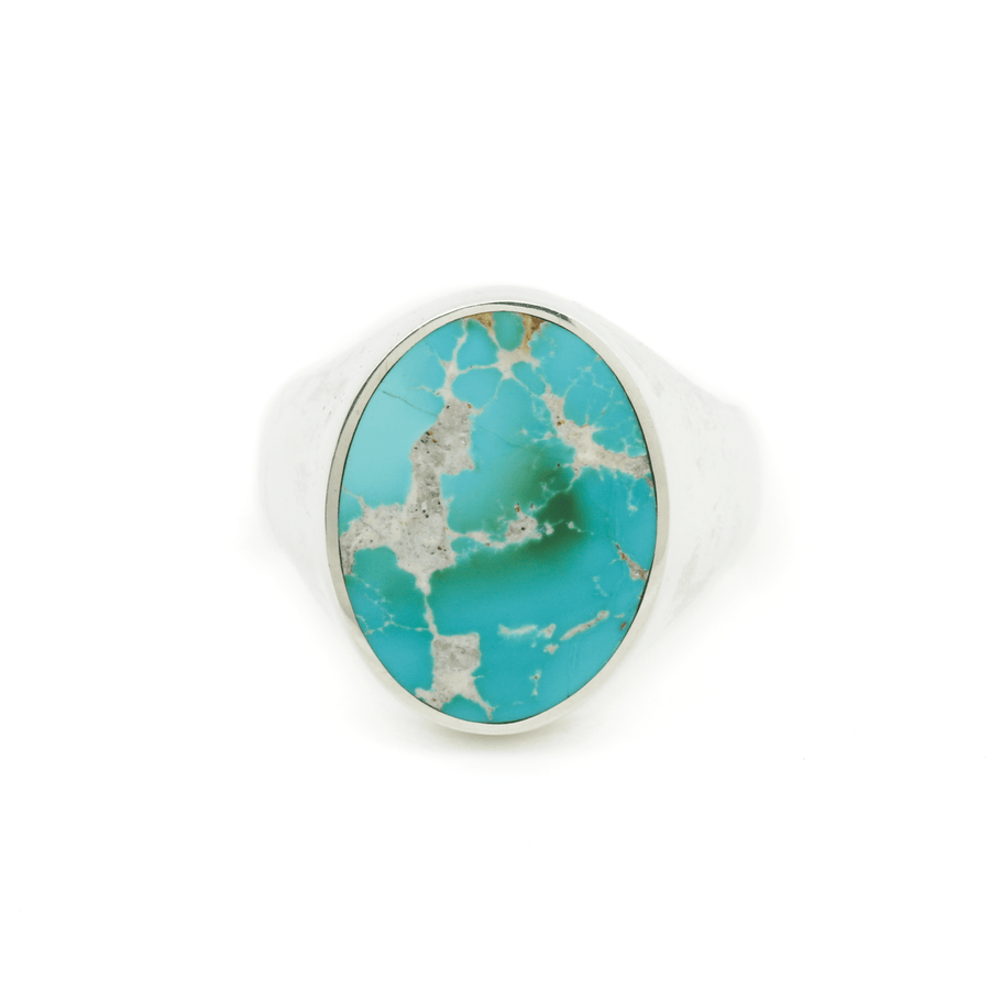 Silver x Seafoam Royston Turquoise Large Oval Inlay Signet - Kingdom Jewelry