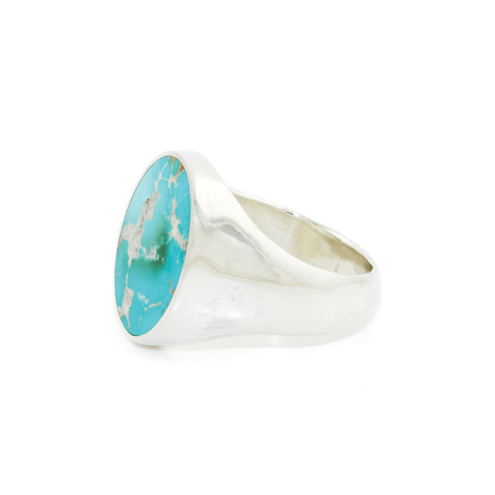 Silver x Seafoam Royston Turquoise Large Oval Inlay Signet - Kingdom Jewelry