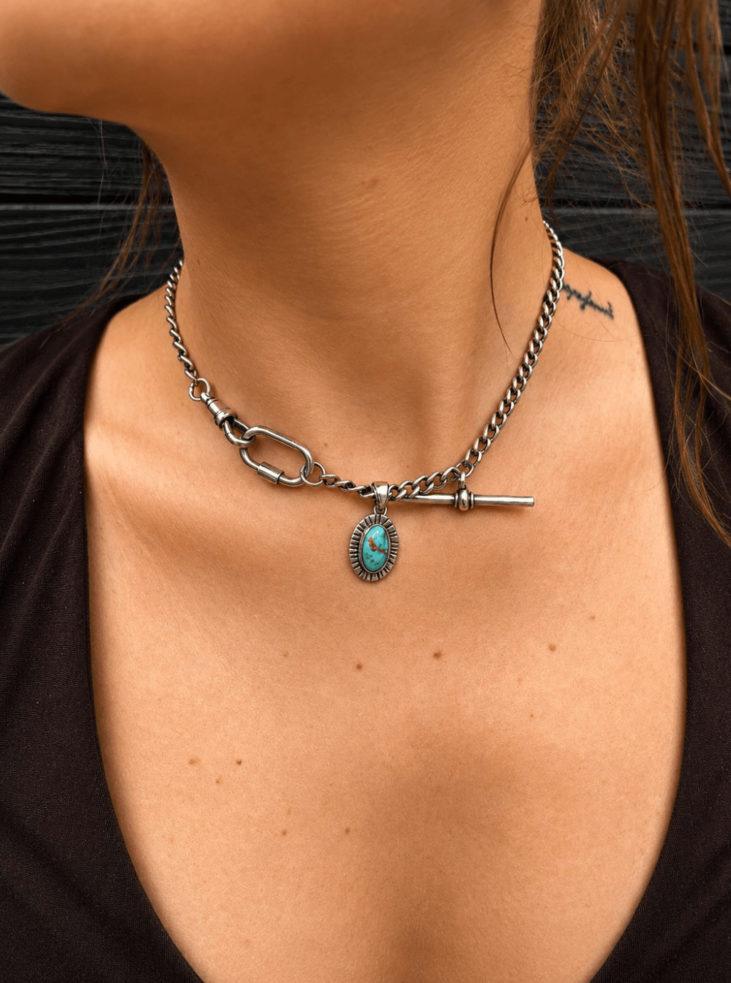 Silver x Sierra Turquoise & 5mm Pocket Watch Albert Chain Necklace - Kingdom Jewelry