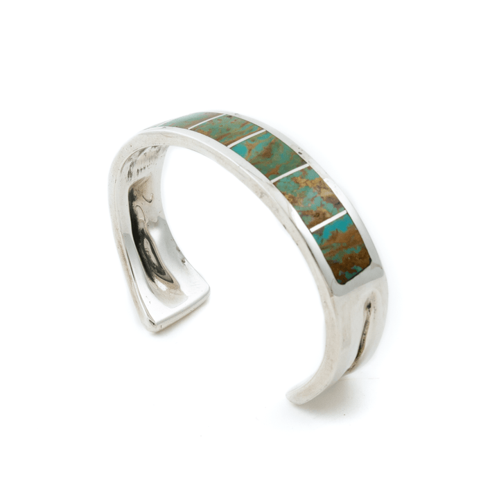 Silver x Signed "L.G" 1970's Royston Turquoise Channel Inlay Cuff - Kingdom Jewelry