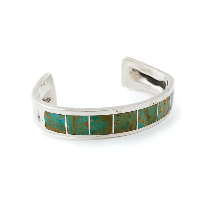 Silver x Signed "L.G" 1970's Royston Turquoise Channel Inlay Cuff - Kingdom Jewelry