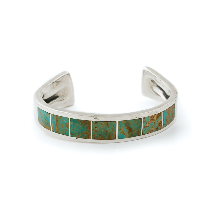 Silver x Signed "L.G" 1970's Royston Turquoise Channel Inlay Cuff - Kingdom Jewelry