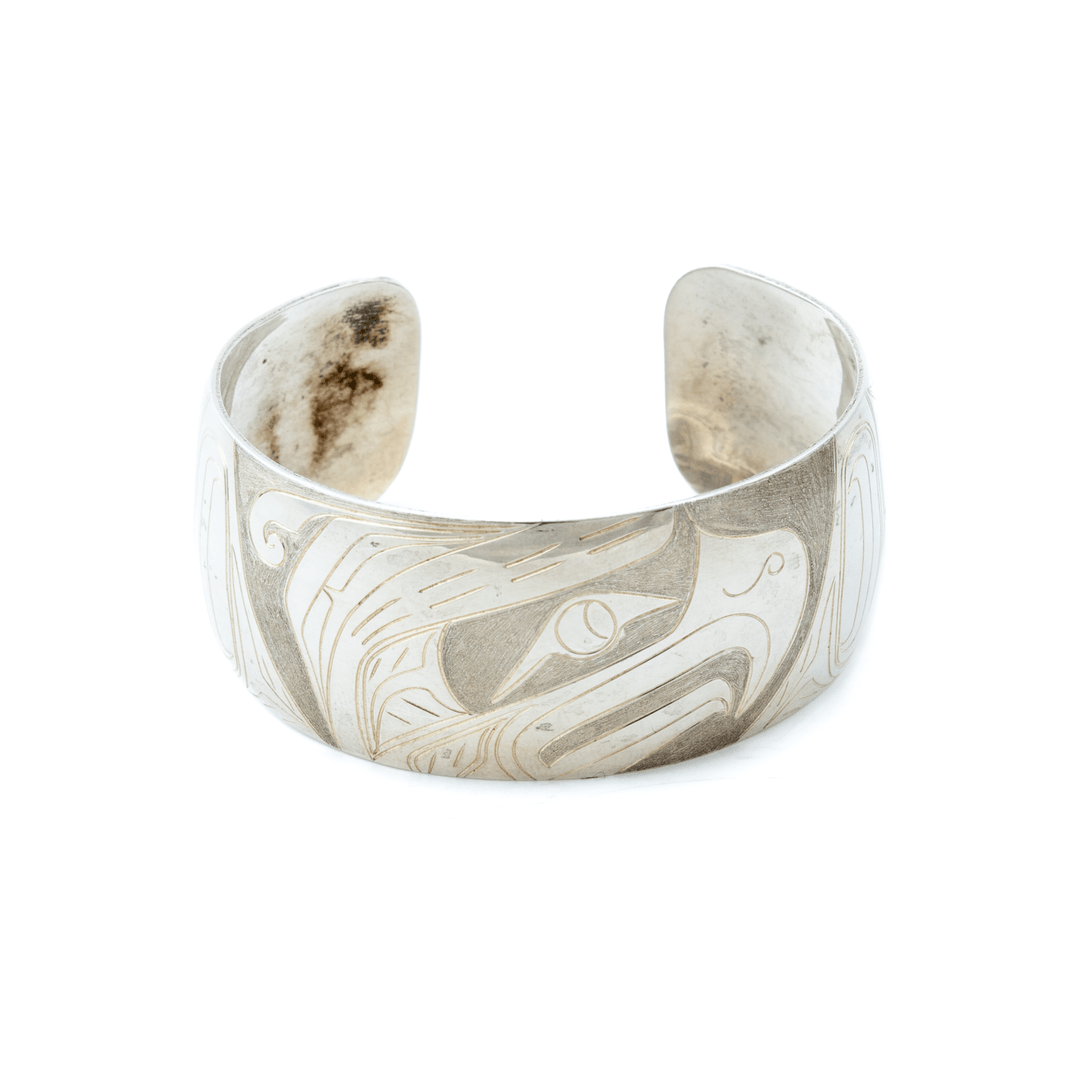 Silver x Signed "N.D" Pacific Northwest Raven Haida Cuff Bracelet - Kingdom Jewelry