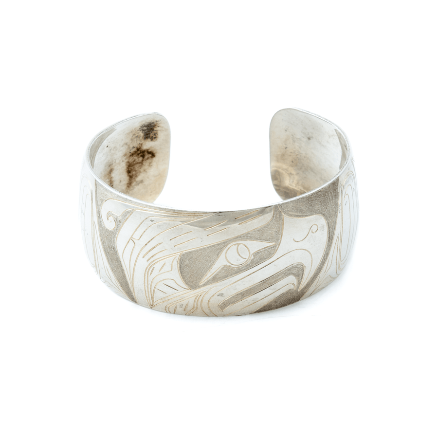 Silver x Signed "N.D" Pacific Northwest Raven Haida Cuff Bracelet - Kingdom Jewelry