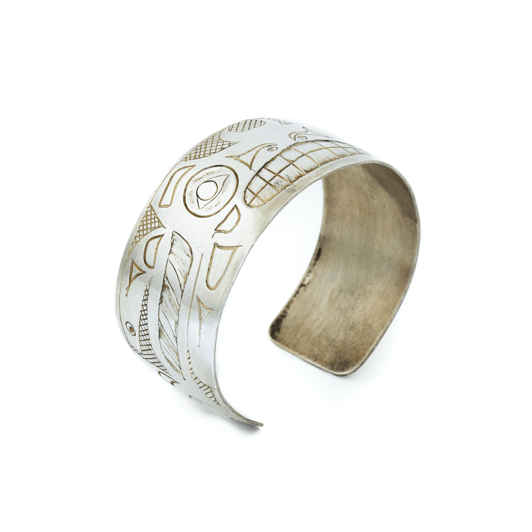 Silver x Signed Pacific Northwest "E.A" Bearface Cuff Bracelet - Kingdom Jewelry