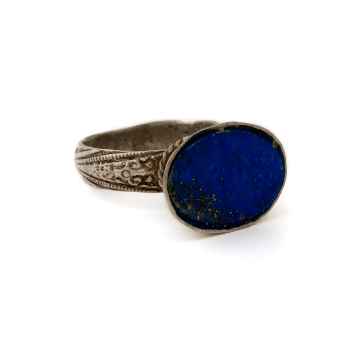 Silver x Single Bugle Lapis Lazuli Afghan Mughal Ring - Kingdom Jewelry