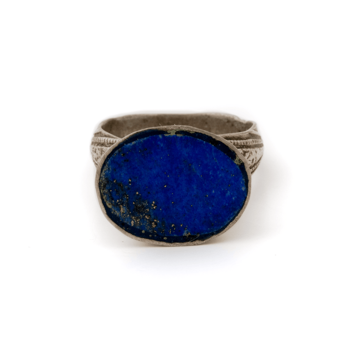 Silver x Single Bugle Lapis Lazuli Afghan Mughal Ring - Kingdom Jewelry