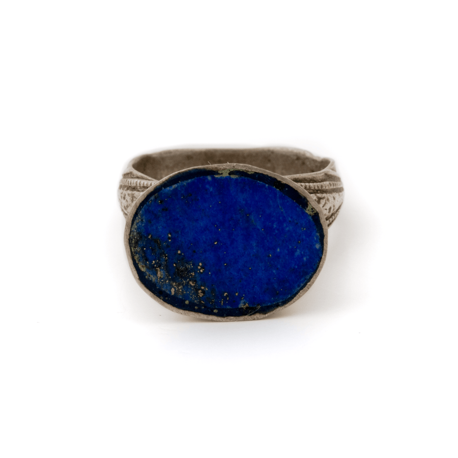 Silver x Single Bugle Lapis Lazuli Afghan Mughal Ring - Kingdom Jewelry
